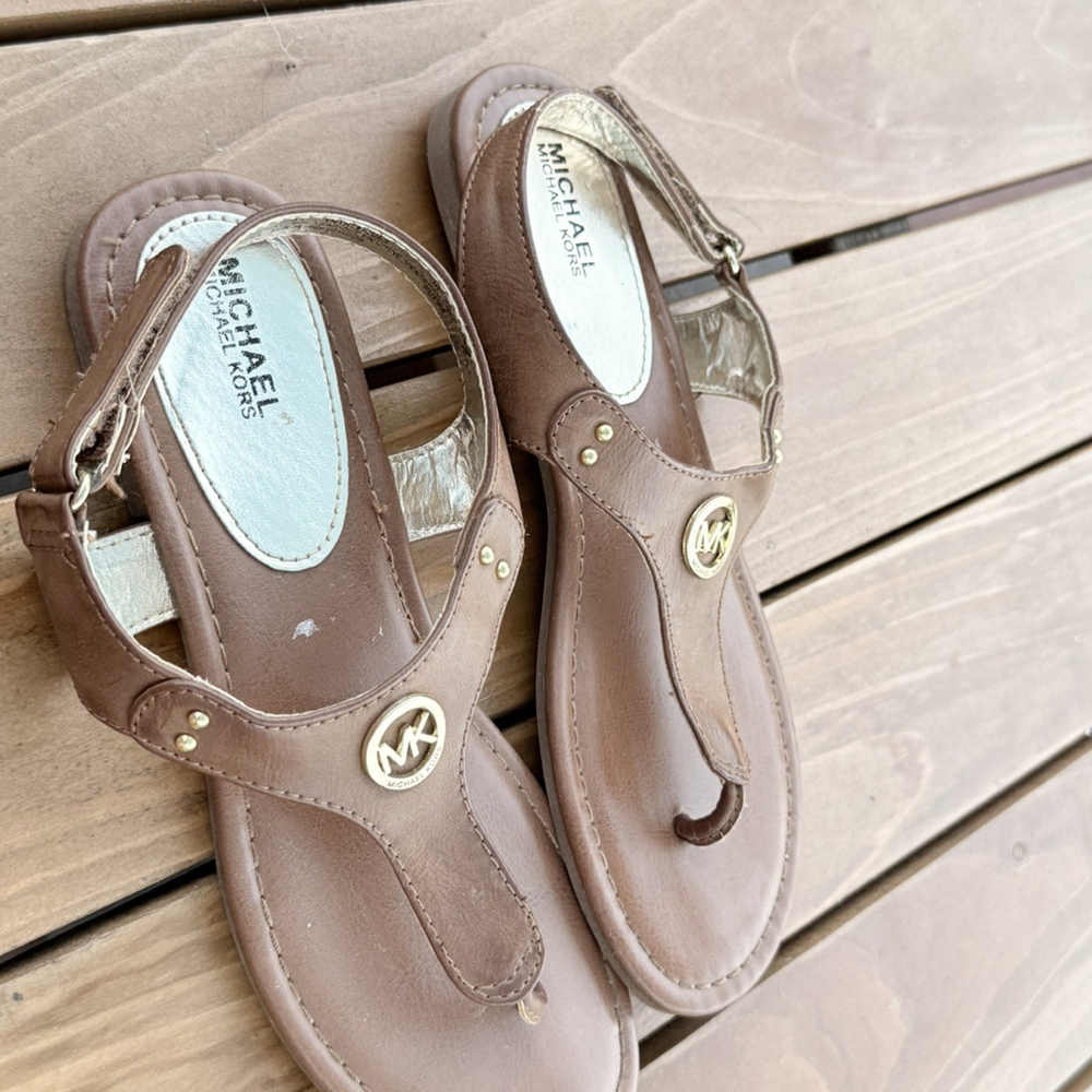 Michael Kors Youth Summer Sandals brown Leather Logo Size 3